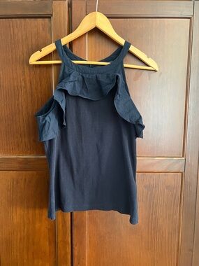 Maeve by Anthropologie Women’s Navy Ruffle Cold-Shoulder Top M